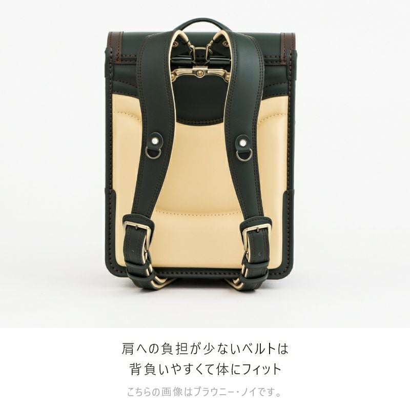 【2027年ご入学向け】レイブラック・ノイ（人工皮革）黒×ブルー　肩への負担が少ないベルトは背負いやすくて体にフィット