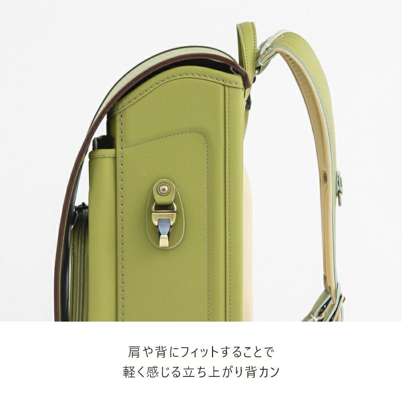 【2027年ご入学向け】ユニ（人工皮革）ネーブルオレンジ　肩や背にフィットすることで軽く感じる立ち上がり背カン