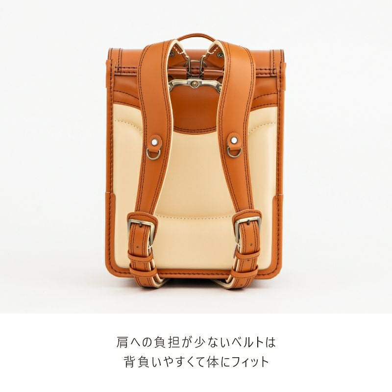 【2027年ご入学向け】コードバン・アンティーク（かぶせコードバン）赤（ラフィーネオプション）　肩への負担が少ないベルトは背負いやすくて体にフィット